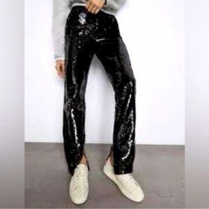 NWT Zara Sequined Pant / Pockets / Slit Hemline / Medium